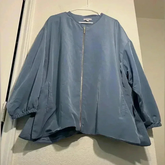 H by Halston Dusk Blue Oversized Full Zip Front Bomber Jacket Womens Size Large - Picture 4 of 10